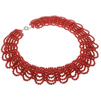 Coral natural collar, latón cierre de anillo de primavera, Rojo, 4mm, Vendido para aproximado 19.5 Inch Sarta
