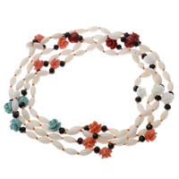 Natural Coral Sweater Necklace with Crystal Flower multi-strand multi-colored   Sold Per Approx 45.6 Inch Strand
