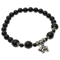 Black Agate Bracelets with Zinc Alloy Elephant 8mm 6mm Sold Per Approx 7.5 Inch Strand