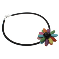 Fashion Turquoise Necklace, with Nylon Coated Rubber Rope & Crystal & Brass, with 4.5mm extender chain, Flower, multi-colored, 60x60x20mm,  5.5mm, Sold Per Approx 18 Inch Strand