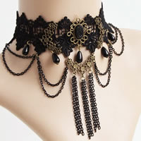 Gothic Necklace Lace with brass chain & Resin & Zinc Alloy with 2.5Inch extender chain plated with plastic pearl black nickel lead & cadmium free 40mm Sold Per Approx 12 Inch Strand