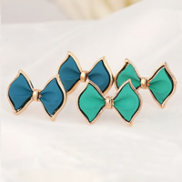 Zinc Alloy Stud Earring with rubber earnut Bowknot gold color plated enamel nickel lead & cadmium free Sold By Lot