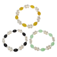 Bracelet en perles de culture d'eau douce, perle d'eau douce cultivée, avec jade & perles de rocaille en verre, pomme de terre, naturel, plus de couleurs à choisir, 6-7mm, 9x12mm, Vendu par Environ 7.5 pouce brin
