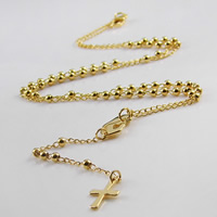 Rosary Necklace, Stainless Steel, gold color plated, twist oval chain, 3mm, 9mm, 95mm, Length:Approx 16 Inch, 10Strands/Lot, Sold By Lot
