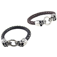 Men Bracelet Cowhide stainless steel clasp Skull for man 13mm 20mm Length Approx 8 Inch Sold By Lot