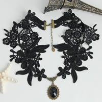Gothic Necklace, Lace, with Resin & Tibetan Style, with 2.5Inch extender chain, antique bronze color plated, faceted, black, nickel, lead & cadmium free, 92mm, Sold Per Approx 12 Inch Strand