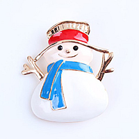 Christmas Brooches, Tibetan Style, Snowman, rose gold color plated, Christmas jewelry & enamel & with rhinestone, nickel, lead & cadmium free, 40x38mm, 30PCs/Lot, Sold By Lot