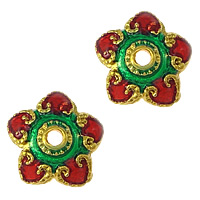 Tibetan Style Bead Cap, Flower, gold color plated, enamel, nickel, lead & cadmium free, 10x10x4mm, Hole:Approx 2mm, 200PCs/Lot, Sold By Lot