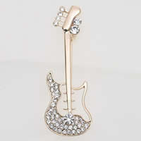 Rhinestone Brooch, Tibetan Style, Guitar, KC gold color plated, with rhinestone, clear, nickel, lead & cadmium free, 55mm, 2PCs/Bag, Sold By Bag