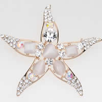 Crystal Brooch Zinc Alloy with Cats Eye & Crystal Starfish rose gold color plated faceted & with rhinestone multi-colored nickel lead & cadmium free 50mm Sold By Bag