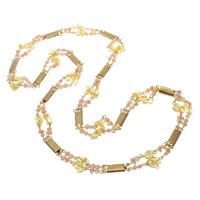metal Collar de suéter, con perla & Cristal, chapado en color dorado, libre de níquel, plomo & cadmio, 3-7mm, 8x23mm, Vendido para aproximado 30 Inch Sarta