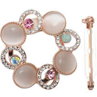 Zinc Alloy with Cats Eye Flower rose gold color plated with rhinestone multi-colored nickel lead & cadmium free 36mm Sold By Bag