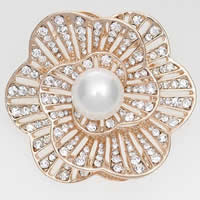 Glass Pearl Brooch Zinc Alloy with Glass Pearl Flower rose gold color plated with rhinestone clear nickel lead & cadmium free 45mm Sold By Bag
