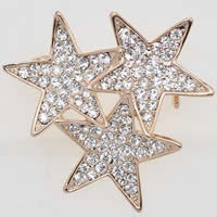 Zinc Alloy Brooches Star rose gold color plated with rhinestone clear nickel lead & cadmium free 40mm Sold By Bag