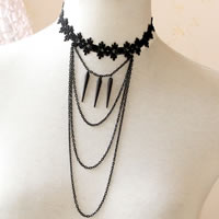 Gothic Halskette, Spitze, mit Messingkette & Kunststoff & Zinklegierung, mit Verlängerungskettchen von 2.5Inch, plattiert, schwarz, frei von Nickel, Blei & Kadmium, 22mm, verkauft per ca. 12 ZollInch Strang