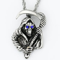 Titanium Steel Pendants, Skull, with cubic zirconia & blacken, 38x26x14mm, Hole:Approx 3-5mm, 5PCs/Bag, Sold By Bag