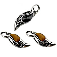 Titanium Steel Pendants, with Agate, blacken, mixed colors, 18x50mm, Hole:Approx 3-5mm, 5PCs/Bag, Sold By Bag