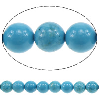Perles turquoises, turquoise synthétique, Rond, bleu, 10mm, Trou:Environ 0.5mm, Longueur:Environ 15.5 pouce, 10Strandstoron/lot, Environ 47PC/brin, Vendu par lot