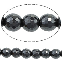 Non- magnetische Hämatit Perle, rund, facettierte, 10mm, Bohrung:ca. 1.5mm, Länge ca. 16 ZollInch, 10SträngeStrang/Menge, ca. 44PCs/Strang, verkauft von Menge