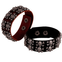 Unisex Bracelet Cowhide with Zinc Alloy plumbum black color plated with skull pattern & adjustable nickel lead & cadmium free Length Approx 9 Inch Sold By Lot