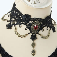 Gothic Necklace Lace with Resin & Zinc Alloy with 2.5Inch extender chain Winged Heart antique bronze color plated faceted black nickel lead & cadmium free 60mm Sold Per Approx 12 Inch Strand