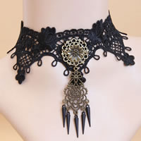 Gothic Necklace, Lace, with Plastic & Tibetan Style, with 2.5Inch extender chain, antique bronze color plated, black, nickel, lead & cadmium free, 65mm, Sold Per Approx 12 Inch Strand
