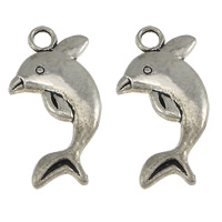 Brass Jewelry Pendants, Dolphin, platinum color plated, blacken, nickel, lead & cadmium free, 14x24x2mm, Hole:Approx 2.5mm, 200PCs/Lot, Sold By Lot