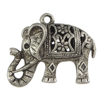 Brass Pendant Findings, Tibetan Style, Elephant, antique silver color plated, hollow, nickel, lead & cadmium free, 26x21x9mm, Hole:Approx 2mm, Inner Diameter:Approx 1mm, 100/