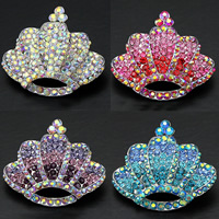Rhinestone Brooch, Tibetan Style, Crown, platinum color plated, with rhinestone, more colors for choice, 54x47mm, 10PCs/Lot, Sold By Lot