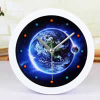 Table Watch Decoration, Resin, with Glass & Iron, Flat Round, printing, imitation wood, 120mm, 10PCs/Lot, Sold By Lot