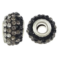 Resin European Bead, Rondelle, platinum color plated, brass double core without troll & with rhinestone, 10x15mm, Hole:Approx 5mm, 50PCs/Lot, Sold By Lot