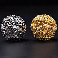 Buddhistische Perlen, Messing, rund, plattiert, buddhistischer Schmuck & hohl, keine, frei von Nickel, Blei & Kadmium, 19mm, Bohrung:ca. 3mm, 20PCs/Menge, verkauft von Menge