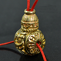 Brass 3-Hole Guru Bead, Calabash, Buddhist jewelry & om mani padme hum, original color, nickel, lead & cadmium free, 12mm,7x8.5mm, Hole:Approx 3mm, 20PCs/Lot, Sold By Lot