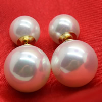 Double Faced Stud Earring, South Sea Shell, brass post pin, Round, white, 8mm, 12mm, Sold By Pair