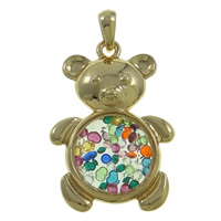 Tibetan Style Floating Locket Pendant, with Glass & Rhinestone, Bear, real gold plated, high quality plating and never fade, nickel, lead & cadmium free, 38x55x12mm, Hole:Approx 7x10mm, 10PCs/Bag, Sold By Bag