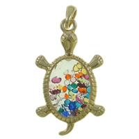 Tibetan Style Floating Locket Pendant, with Glass & Rhinestone, Turtle, real gold plated, high quality plating and never fade, nickel, lead & cadmium free, 32x55x13mm, Hole:Approx 7x10mm, 10PCs/Bag, Sold By Bag