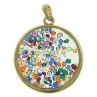 Tibetan Style Floating Locket Pendant, with Glass & Rhinestone, Flat Round, real gold plated, high quality plating and never fade, nickel, lead & cadmium free, 47x54x13mm, Hole:Approx 7x10mm, 10PCs/Bag, Sold By Bag