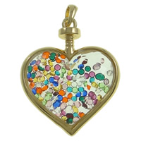 Tibetan Style Floating Locket Pendant, with Glass & Rhinestone, Heart, real gold plated, high quality plating and never fade, nickel, lead & cadmium free, 48x59x14mm, Hole:Approx 7x10mm, 10PCs/Bag, Sold By Bag