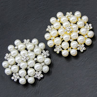 Rhinestone Brooch, Tibetan Style, with Plastic Pearl, Flower, plated, with rhinestone, more colors for choice, nickel, lead & cadmium free, 50mm, 20PCs/Lot, Sold By Lot