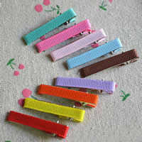 Iron Alligator Hair Clip, with Grosgrain Ribbon, platinum color plated, mixed colors, 42x7mm, 300PCs/Lot, Sold By Lot