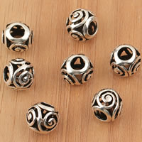 Thailand Sterling Silver Beads, Drum, large hole & hollow, 9x8.3mm, Hole:Approx 4mm, 5PCs/Bag, Sold By Bag