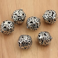 Perles en argent massif de Bali, Thaïlande, Rond, creux, 10mm, Trou:Environ 1mm, 5PC/sac, Vendu par sac