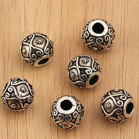 Thailand Sterling Silver Beads, Drum, 10.5x9.3mm, Hole:Approx 3.5mm, 3PCs/Bag, Sold By Bag