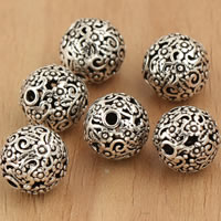 Perles en argent massif de Bali, Thaïlande, Rond, creux, 10mm, Trou:Environ 2mm, 5PC/sac, Vendu par sac
