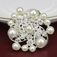 Glass Pearl Brooch Zinc Alloy Flower silver color plated with glass pearl & with rhinestone nickel lead & cadmium free Sold By Lot