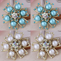 Glass Pearl Brooch Zinc Alloy Flower antique gold color plated with glass pearl & with rhinestone nickel lead & cadmium free Sold By Lot