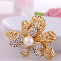 Glass Pearl Brooch Zinc Alloy Flower gold color plated with glass pearl & with rhinestone nickel lead & cadmium free Sold By Lot