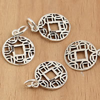 Thailand Sterling Silver Pendants, Coin, 12x19x0.90mm, Hole:Approx 3.5mm, 10PCs/Bag, Sold By Bag
