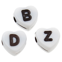 Perles acrylique alphabet, coeur, modèle mixte & couleur solide, blanc, 7x4mm, Trou:Environ 1mm, Environ 3600PC/sac, Vendu par sac