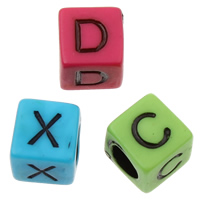 Koraliki akrylowe alfabet, Akryl, mieszane & solidny kolor, 6x6mm, otwór:około 3mm, około 3300komputery/torba, sprzedane przez torba